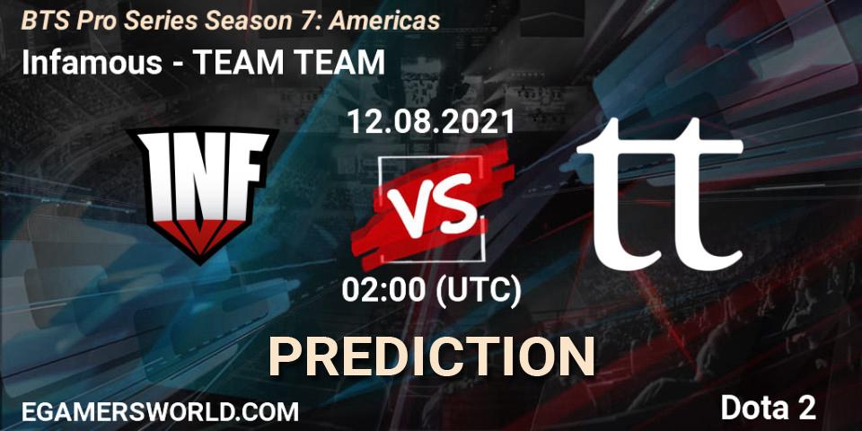 Pronósticos Infamous - TEAM TEAM. 12.08.21. BTS Pro Series Season 7: Americas - Dota 2