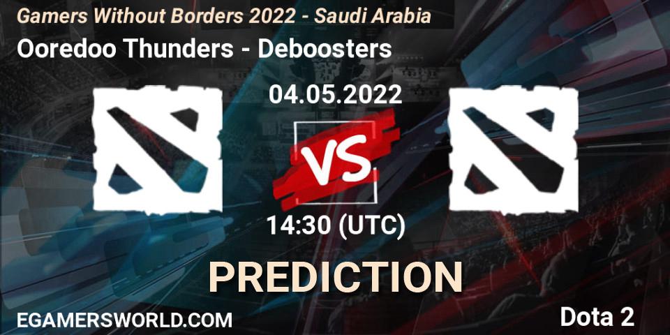 Pronósticos Ooredoo Thunders - Deboosters. 04.05.2022 at 14:48. Gamers Without Borders 2022 - Saudi Arabia - Dota 2