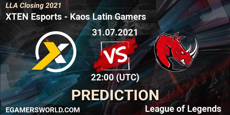 Pronósticos XTEN Esports - Kaos Latin Gamers. 01.08.21. LLA Closing 2021 - LoL