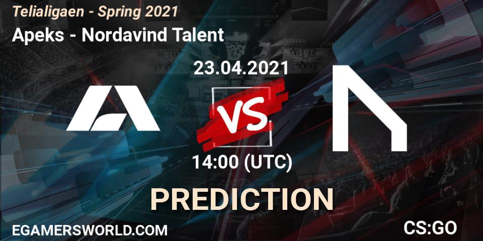 Pronósticos Apeks - Nordavind Talent. 23.04.2021 at 14:00. Telialigaen - Spring 2021 - Counter-Strike (CS2)