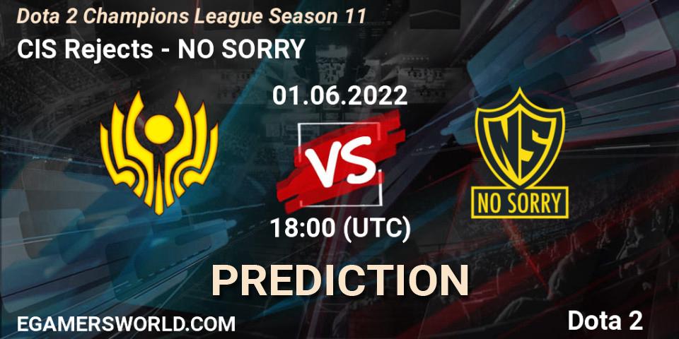 Pronósticos CIS Rejects - NO SORRY. 01.06.2022 at 12:00. Dota 2 Champions League Season 11 - Dota 2
