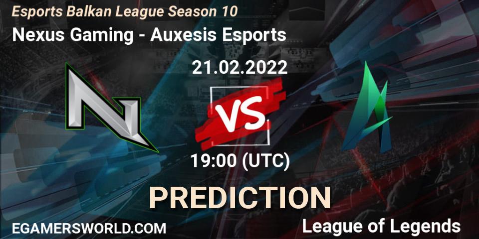 Pronósticos Nexus Gaming - Auxesis Esports. 21.02.2022 at 19:00. Esports Balkan League Season 10 - LoL
