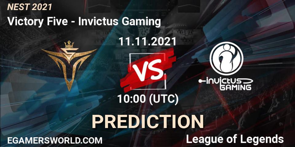 Pronósticos Invictus Gaming - Victory Five. 15.11.2021 at 06:00. NEST 2021 - LoL