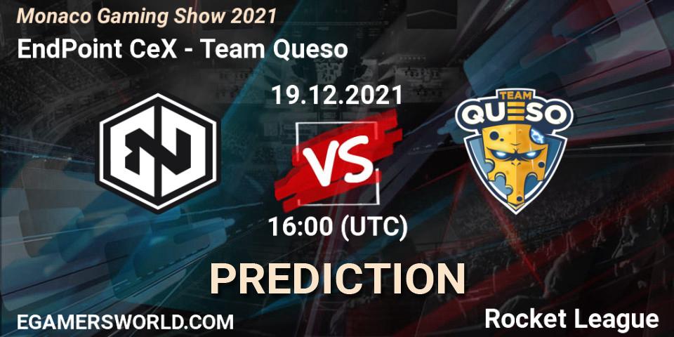 Pronósticos EndPoint CeX - Team Queso. 19.12.2021 at 16:00. Monaco Gaming Show 2021 - Rocket League