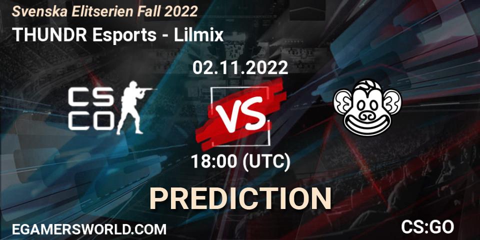 Pronósticos THUNDR Esports - Lilmix. 02.11.2022 at 18:00. Svenska Elitserien Fall 2022 - Counter-Strike (CS2)
