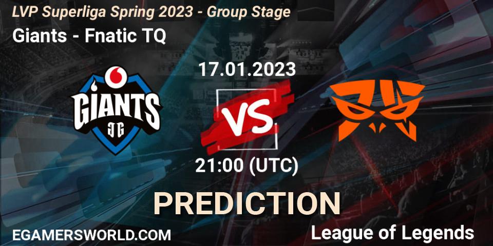 Pronósticos Giants - Fnatic TQ. 17.01.2023 at 21:00. LVP Superliga Spring 2023 - Group Stage - LoL