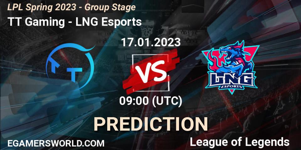 Pronósticos TT Gaming - LNG Esports. 17.01.2023 at 09:00. LPL Spring 2023 - Group Stage - LoL