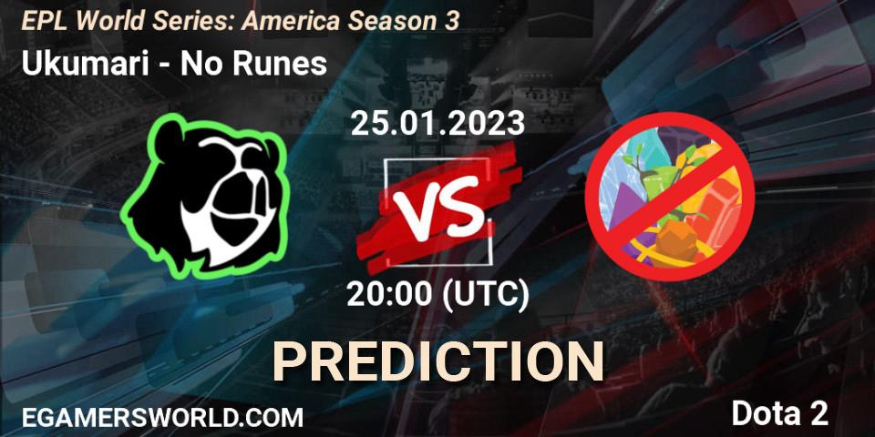 Pronósticos Ukumari - No Runes. 25.01.2023 at 20:00. EPL World Series: America Season 3 - Dota 2