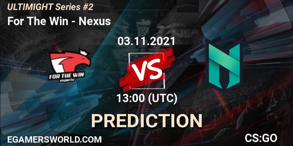 Pronósticos For The Win - Nexus. 03.11.2021 at 13:00. Let'sGO ULTIMIGHT Series #2 - Counter-Strike (CS2)