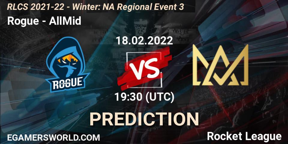 Pronósticos Rogue - AllMid. 18.02.2022 at 19:30. RLCS 2021-22 - Winter: NA Regional Event 3 - Rocket League