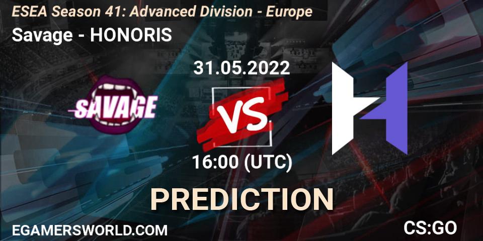 Pronósticos Savage - HONORIS. 01.06.2022 at 16:00. ESEA Season 41: Advanced Division - Europe - Counter-Strike (CS2)