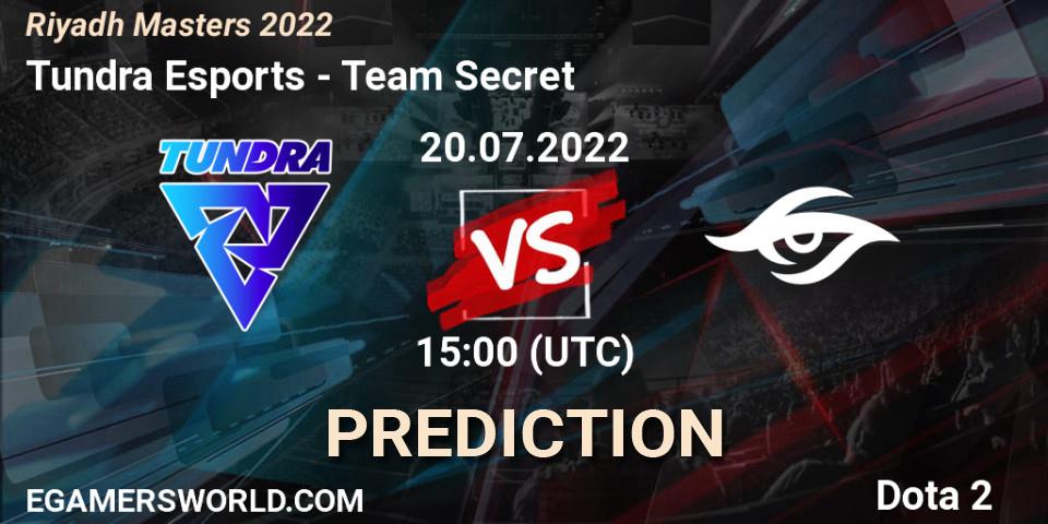 Pronósticos Tundra Esports - Team Secret. 20.07.2022 at 15:32. Riyadh Masters 2022 - Dota 2
