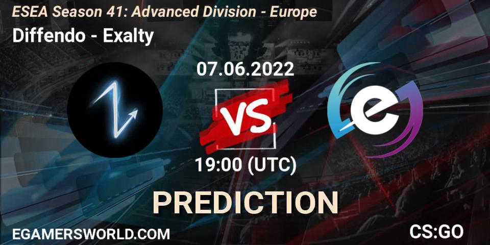 Pronósticos Diffendo - Exalty. 07.06.2022 at 19:00. ESEA Season 41: Advanced Division - Europe - Counter-Strike (CS2)