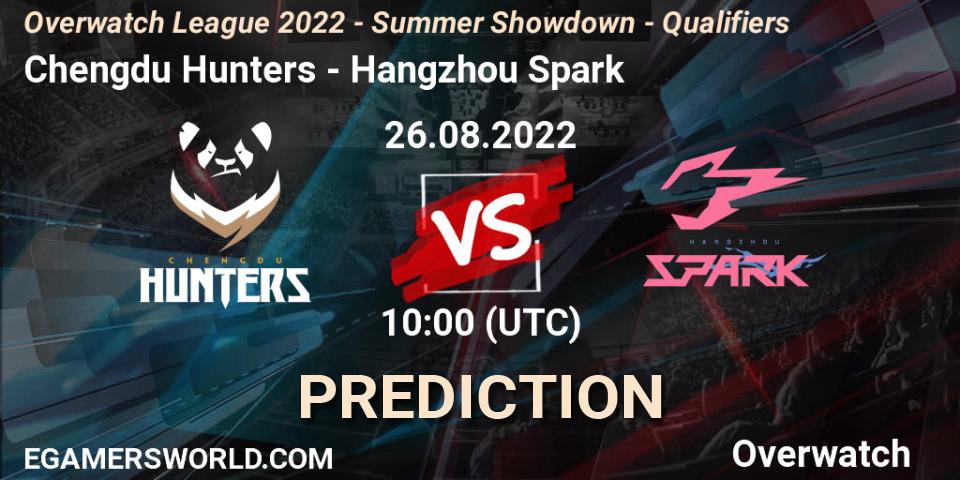 Pronósticos Chengdu Hunters - Hangzhou Spark. 26.08.2022 at 10:00. Overwatch League 2022 - Summer Showdown - Qualifiers - Overwatch