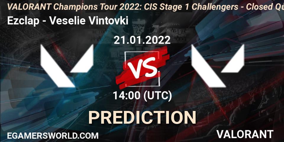 Pronósticos Ezclap - Veselie Vintovki. 21.01.2022 at 14:00. VCT 2022: CIS Stage 1 Challengers - Closed Qualifier 2 - VALORANT