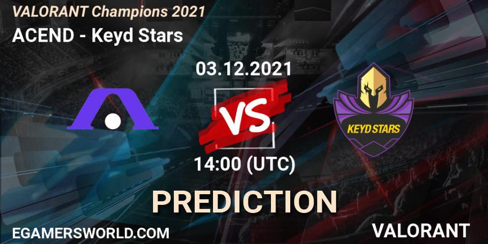 Pronósticos ACEND - Keyd Stars. 03.12.2021 at 14:00. VALORANT Champions 2021 - VALORANT