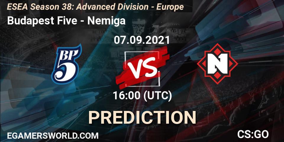 Pronósticos Budapest Five - Nemiga. 07.09.2021 at 16:00. ESEA Season 38: Advanced Division - Europe - Counter-Strike (CS2)