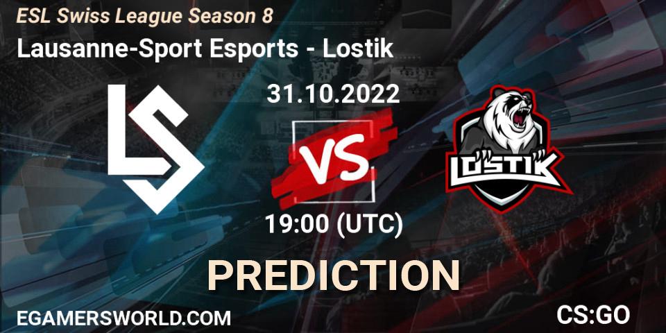Pronósticos Lausanne-Sport Esports - Lostik. 31.10.2022 at 19:00. ESL Swiss League Season 8 - Counter-Strike (CS2)