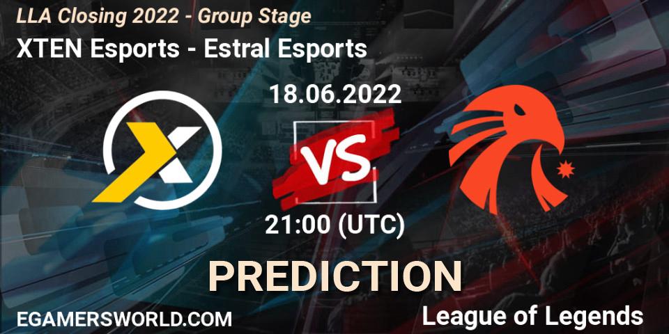 Pronósticos XTEN Esports - Estral Esports. 18.06.2022 at 23:00. LLA Closing 2022 - Group Stage - LoL