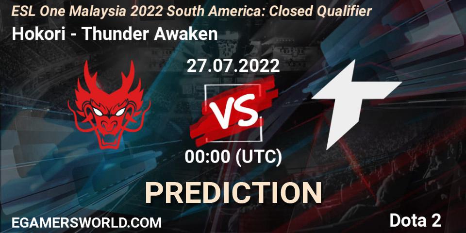 Pronósticos Hokori - Thunder Awaken. 27.07.2022 at 00:02. ESL One Malaysia 2022 South America: Closed Qualifier - Dota 2