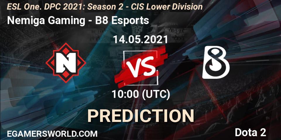 Pronósticos Nemiga Gaming - B8 Esports. 14.05.2021 at 09:58. ESL One. DPC 2021: Season 2 - CIS Lower Division - Dota 2
