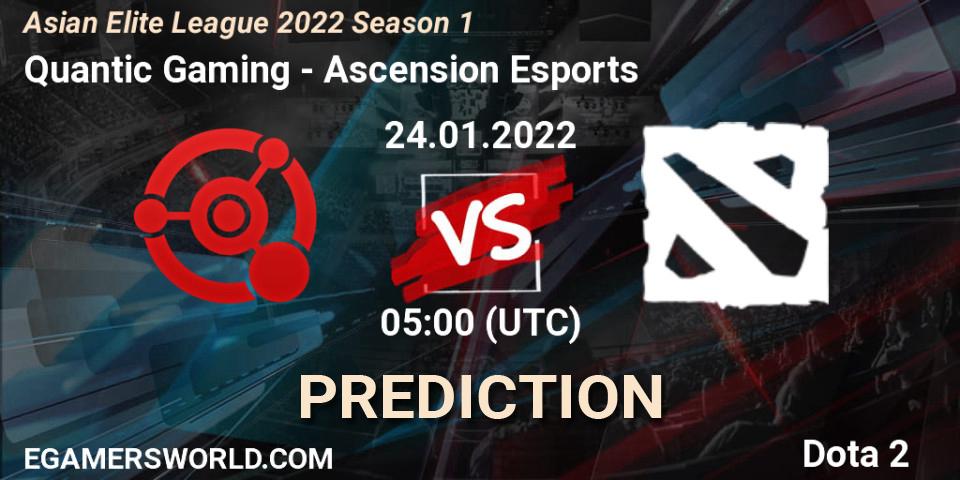 Pronósticos Quantic Gaming - Ascension Esports. 24.01.2022 at 05:00. Asian Elite League 2022 Season 1 - Dota 2