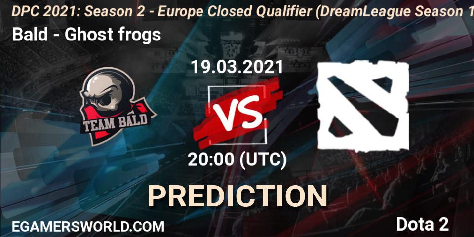 Pronósticos Bald - Ghost frogs. 19.03.2021 at 20:00. DPC 2021: Season 2 - Europe Closed Qualifier (DreamLeague Season 15) - Dota 2