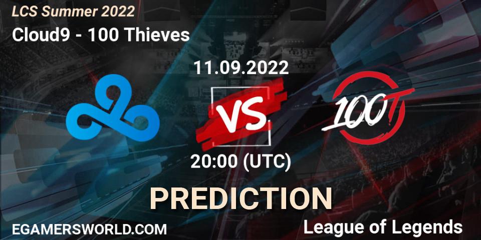Pronósticos Cloud9 - 100 Thieves. 11.09.2022 at 20:00. LCS Summer 2022 - LoL