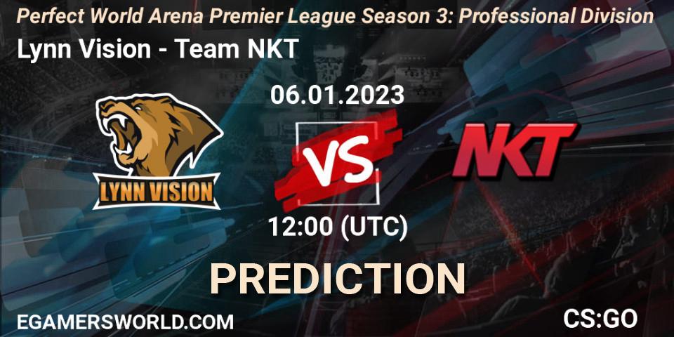 Pronósticos Lynn Vision - Team NKT. 06.01.2023 at 12:00. Perfect World Arena Premier League Season 3: Professional Division - Counter-Strike (CS2)