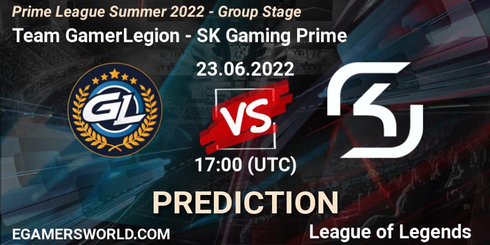 Pronósticos Team GamerLegion - SK Gaming Prime. 23.06.2022 at 17:00. Prime League Summer 2022 - Group Stage - LoL