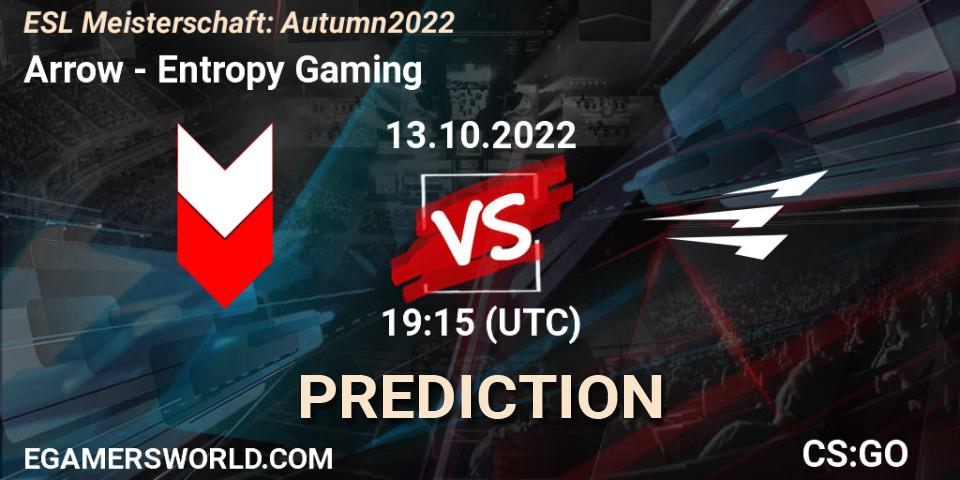 Pronósticos Arrow - Entropy Gaming. 13.10.2022 at 19:15. ESL Meisterschaft: Autumn 2022 - Counter-Strike (CS2)