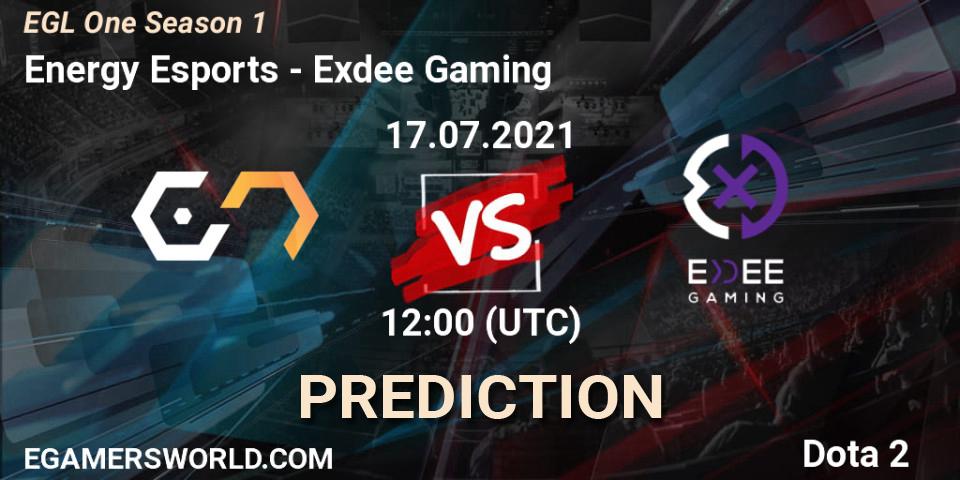 Pronósticos Energy Esports - Exdee Gaming. 17.07.2021 at 12:05. EGL One Season 1 - Dota 2