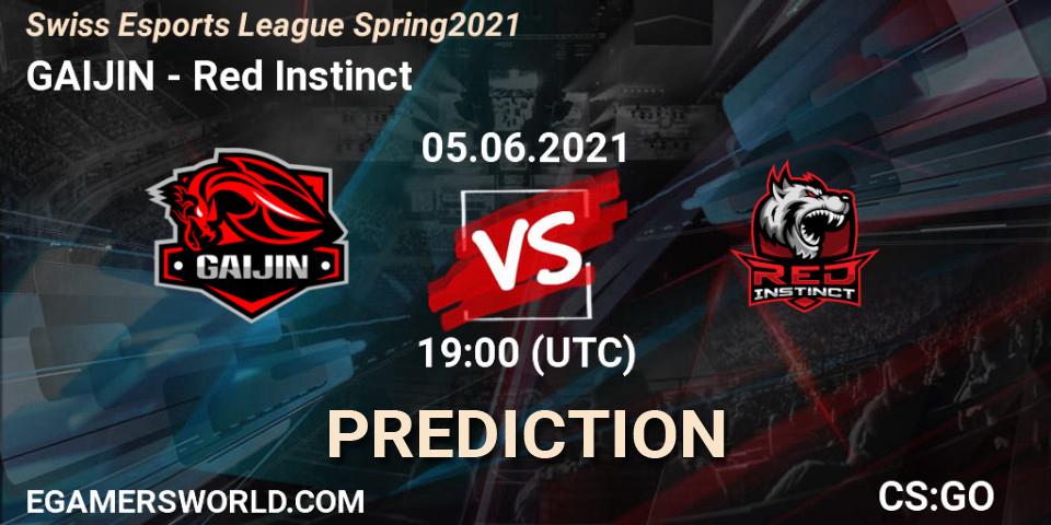 Pronósticos GAIJIN - Red Instinct. 05.06.2021 at 18:30. Swiss Esports League Spring 2021 - Counter-Strike (CS2)