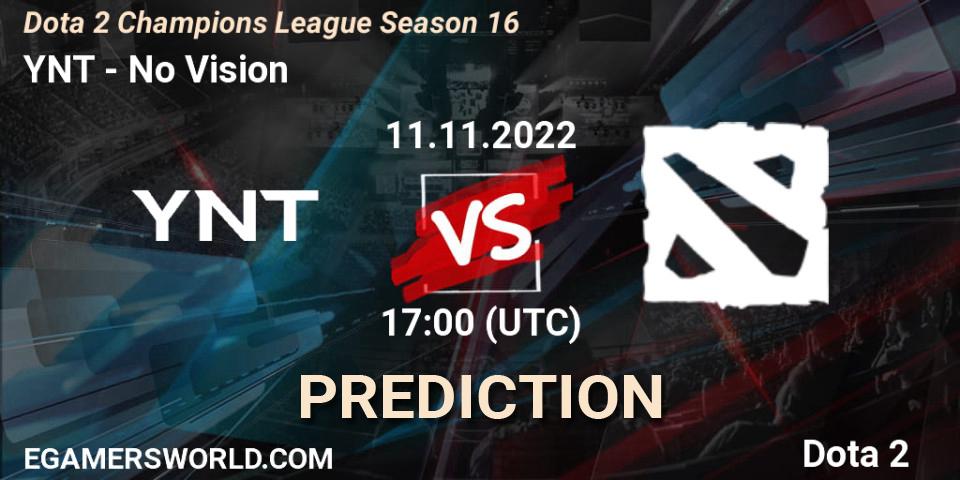 Pronósticos YNT - No Vision. 11.11.2022 at 17:01. Dota 2 Champions League Season 16 - Dota 2