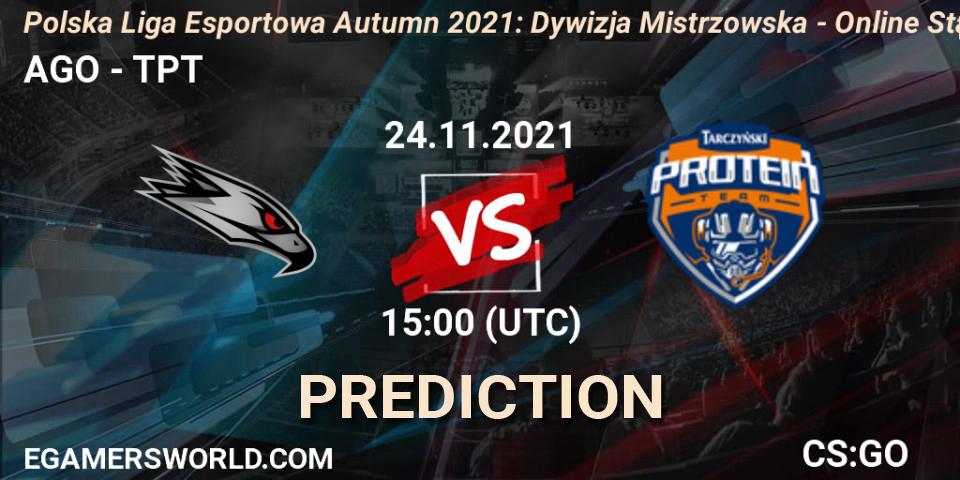 Pronósticos AGO - TPT. 24.11.2021 at 15:00. Polska Liga Esportowa Autumn 2021: Dywizja Mistrzowska - Online Stage - Counter-Strike (CS2)