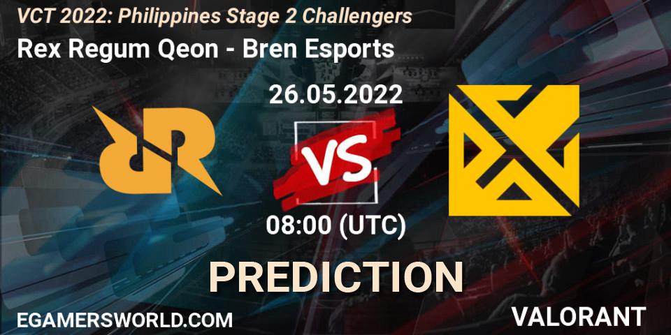 Pronósticos Rex Regum Qeon - Bren Esports. 26.05.2022 at 07:10. VCT 2022: Philippines Stage 2 Challengers - VALORANT