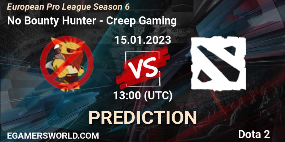 Pronósticos No Bounty Hunter - Creep Gaming. 15.01.2023 at 13:00. European Pro League Season 6 - Dota 2