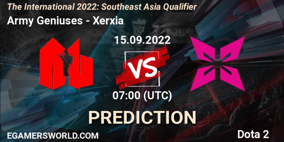 Pronósticos Army Geniuses - Xerxia. 15.09.2022 at 06:24. The International 2022: Southeast Asia Qualifier - Dota 2
