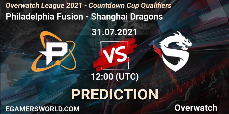 Pronósticos Philadelphia Fusion - Shanghai Dragons. 31.07.2021 at 12:00. Overwatch League 2021 - Countdown Cup Qualifiers - Overwatch