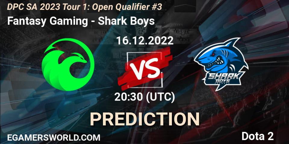 Pronósticos Fantasy Gaming - Shark Boys. 16.12.2022 at 20:38. DPC SA 2023 Tour 1: Open Qualifier #3 - Dota 2