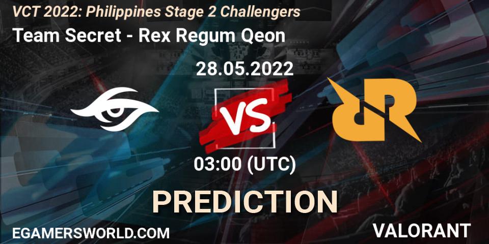 Pronósticos Team Secret - Rex Regum Qeon. 28.05.22. VCT 2022: Philippines Stage 2 Challengers - VALORANT