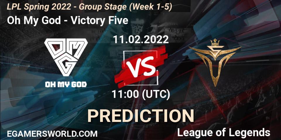 Pronósticos Oh My God - Victory Five. 11.02.2022 at 12:00. LPL Spring 2022 - Group Stage (Week 1-5) - LoL