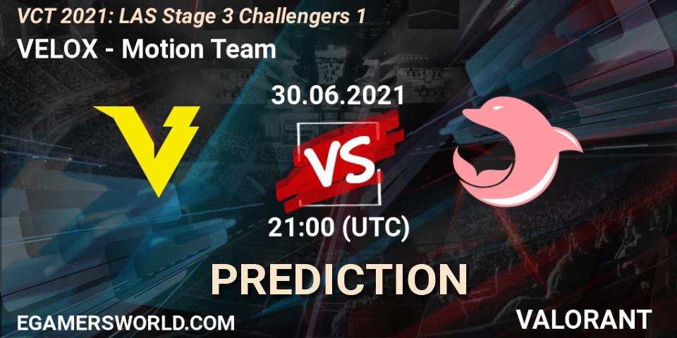 Pronósticos VELOX - Motion Team. 30.06.2021 at 22:15. VCT 2021: LAS Stage 3 Challengers 1 - VALORANT