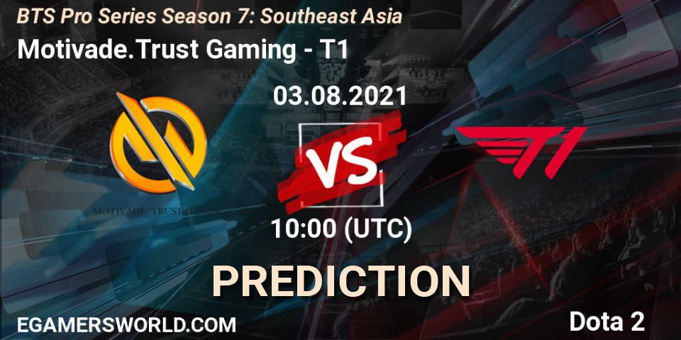 Pronósticos Motivade.Trust Gaming - T1. 03.08.2021 at 10:31. BTS Pro Series Season 7: Southeast Asia - Dota 2