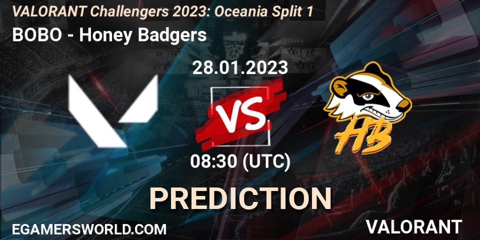 Pronósticos BOBO - Honey Badgers. 28.01.2023 at 06:30. VALORANT Challengers 2023: Oceania Split 1 - VALORANT