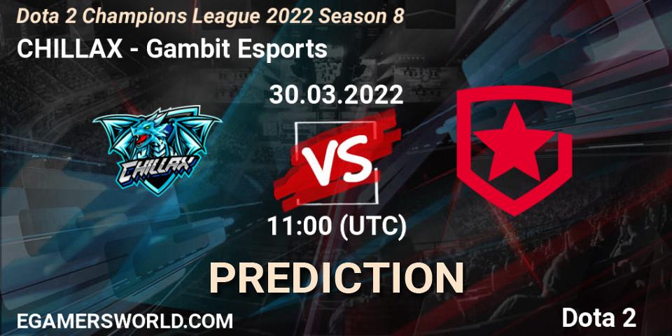 Pronósticos CHILLAX - Gambit Esports. 30.03.2022 at 11:00. Dota 2 Champions League 2022 Season 8 - Dota 2