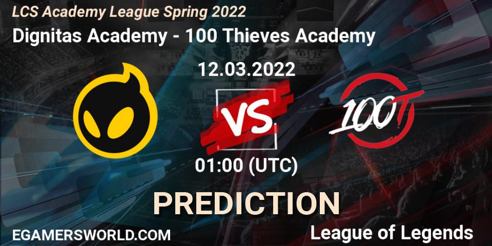 Pronósticos Dignitas Academy - 100 Thieves Academy. 12.03.2022 at 01:00. LCS Academy League Spring 2022 - LoL