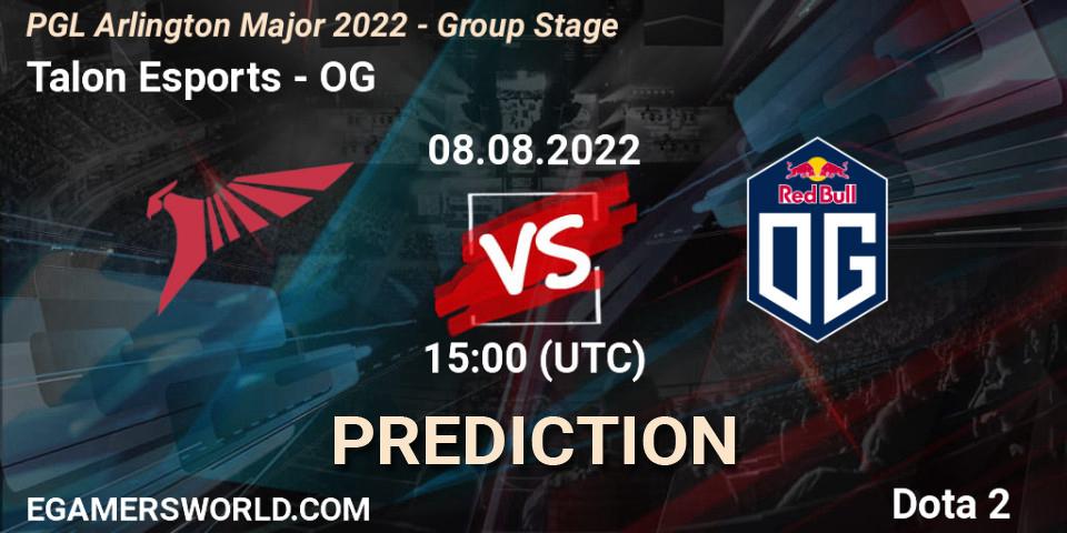 Pronósticos Talon Esports - OG. 08.08.2022 at 14:59. PGL Arlington Major 2022 - Group Stage - Dota 2
