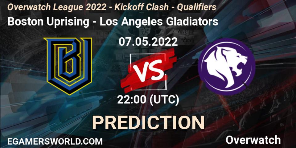 Pronósticos Boston Uprising - Los Angeles Gladiators. 07.05.22. Overwatch League 2022 - Kickoff Clash - Qualifiers - Overwatch
