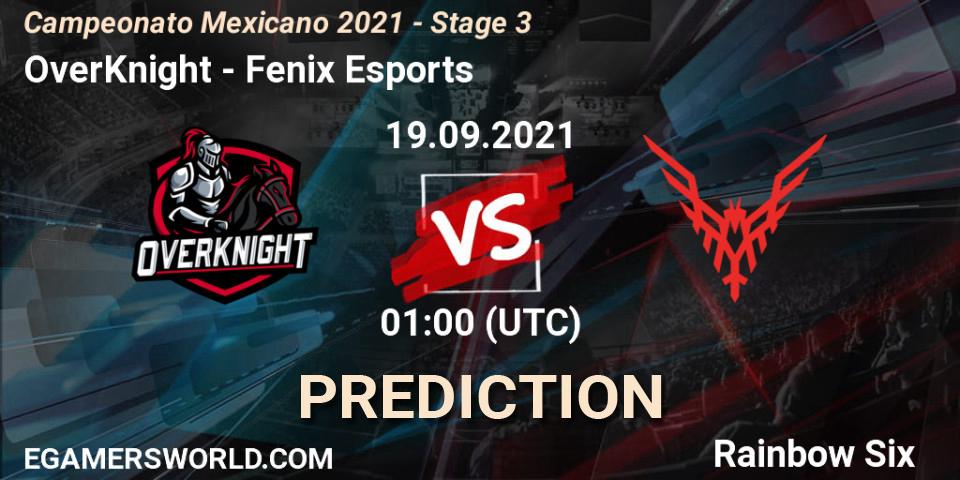 Pronósticos OverKnight - Fenix Esports. 19.09.2021 at 00:00. Campeonato Mexicano 2021 - Stage 3 - Rainbow Six